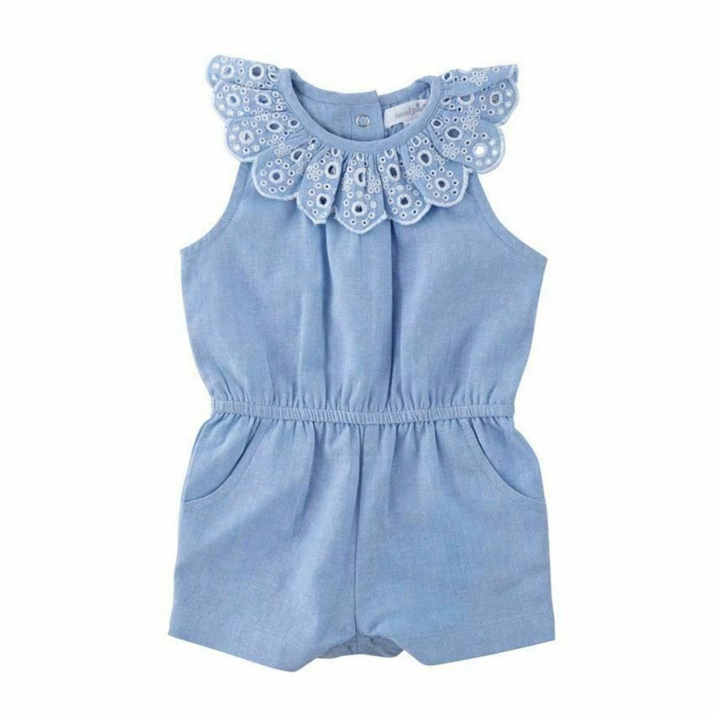 Mud Pie Girls' Mini Juniper Romper Blue (6M) NWT